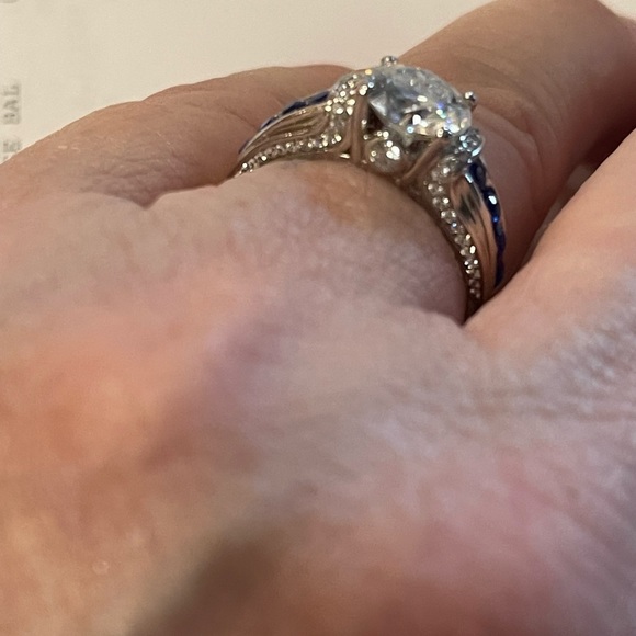 2 ct MOISSANITE & Sapphires 3x Rhodium Sterling Engagement/Ring! - Picture 8 of 13